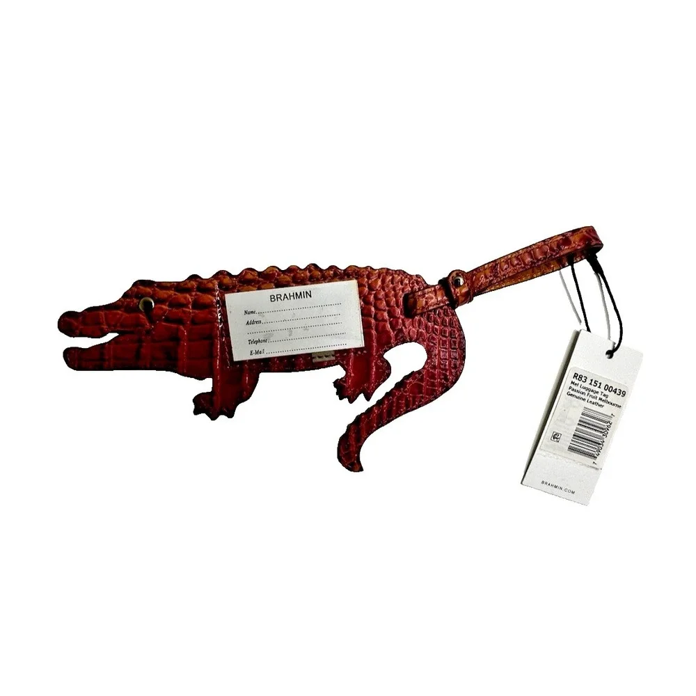 NEW Brahmin Mel Luggage Tag Passion Fruit Melbourne Leather Embossed Crocodile